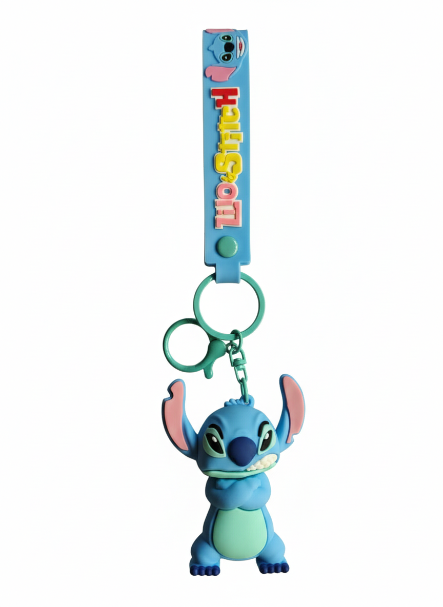 Stitch keychain with soft silicone strap