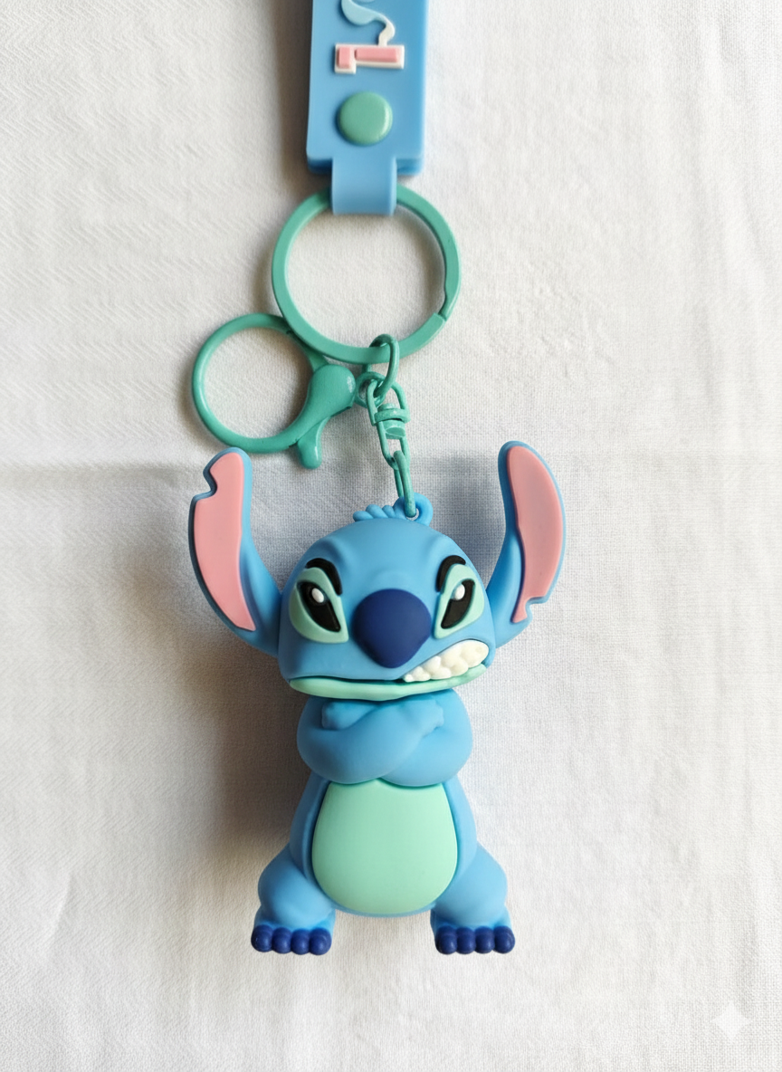 Stitch keychain with soft silicone strap