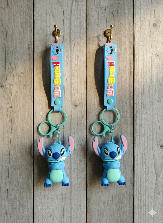 Stitch keychain with soft silicone strap