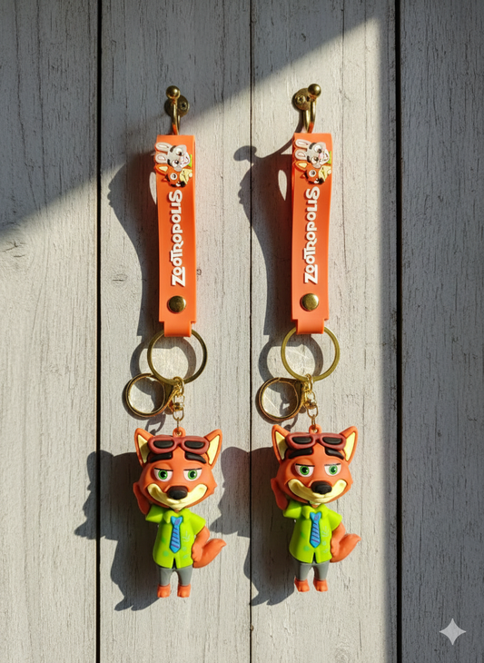 Nick Fox Orange Keychain with Soft Silicone Strap