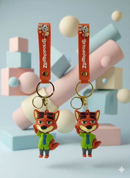 Nick Fox Orange Keychain with Soft Silicone Strap