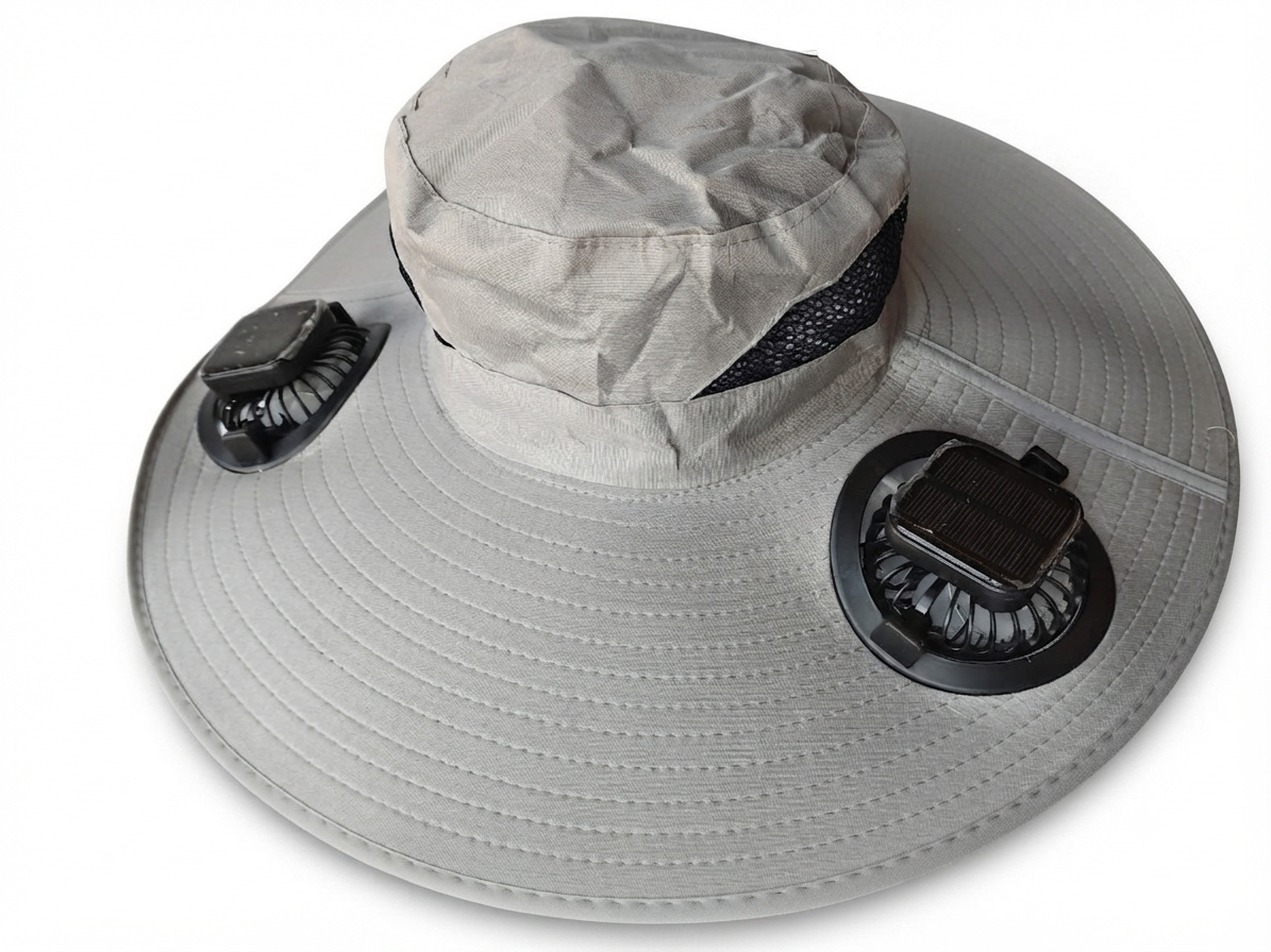 Dual Solar Powered Fan Sun Hat with Strong Wide Brim