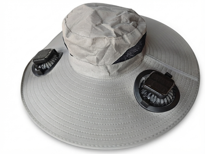 Dual Solar Powered Fan Sun Hat with Strong Wide Brim