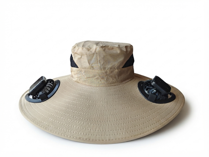 Dual Solar Powered Fan Sun Hat with Strong Wide Brim