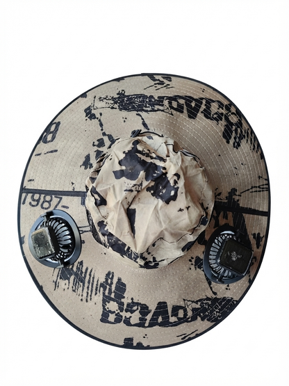 Dual Solar Powered Fan Sun Hat with Strong Wide Brim