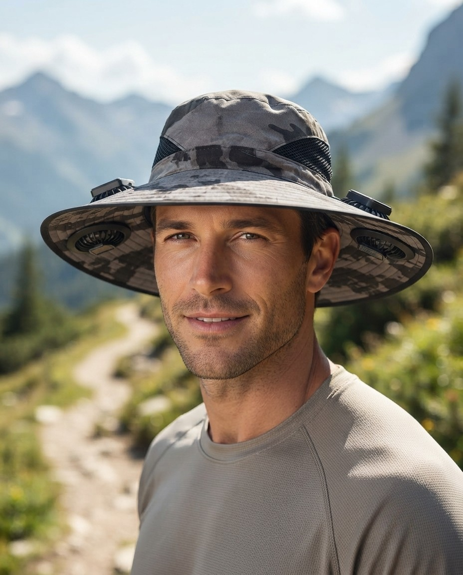 Dual Solar Powered Fan Sun Hat with Strong Wide Brim