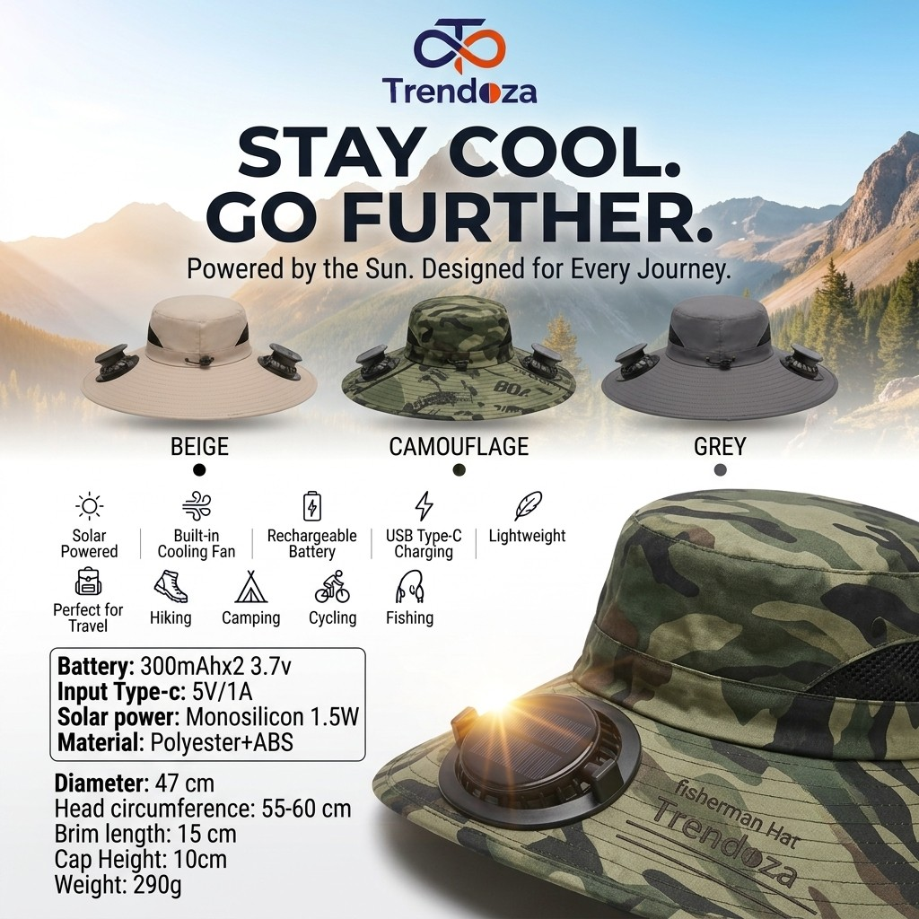 Dual Solar Powered Fan Sun Hat with Strong Wide Brim