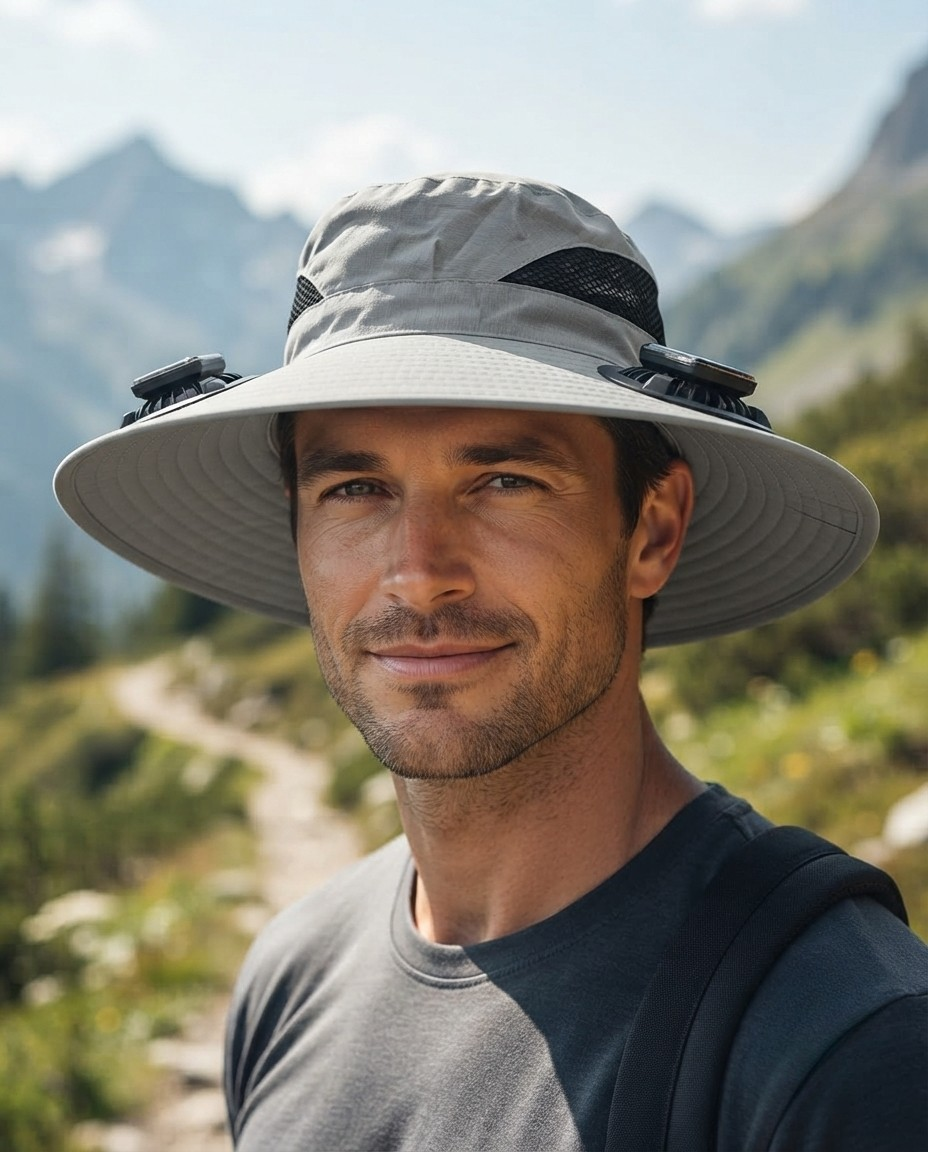 Dual Solar Powered Fan Sun Hat with Strong Wide Brim