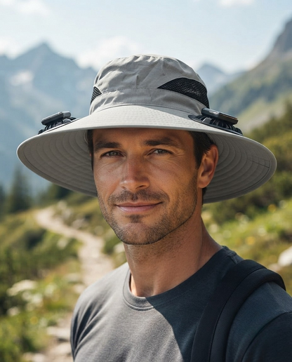 Dual Solar Powered Fan Sun Hat with Strong Wide Brim