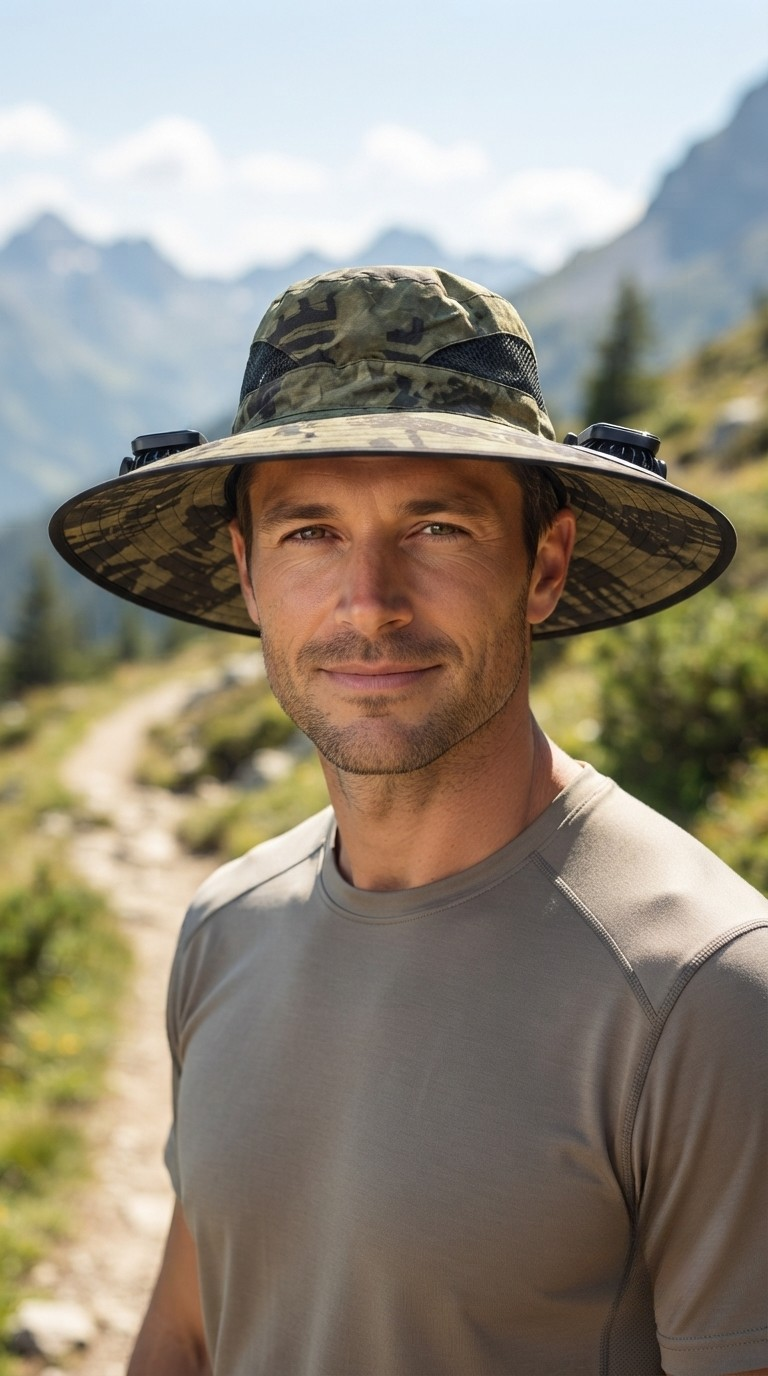 Dual Solar Powered Fan Sun Hat with Strong Wide Brim