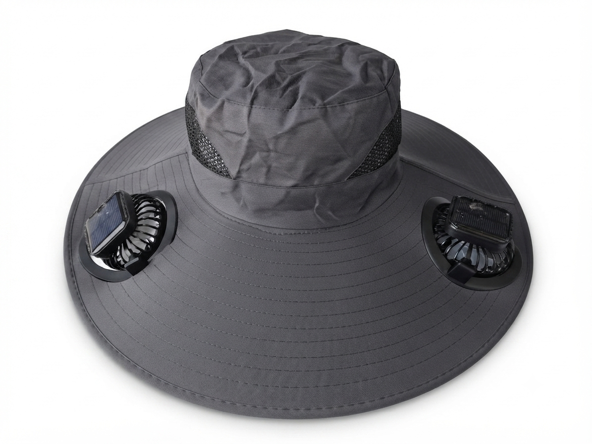 Dual Solar Powered Fan Sun Hat with Strong Wide Brim