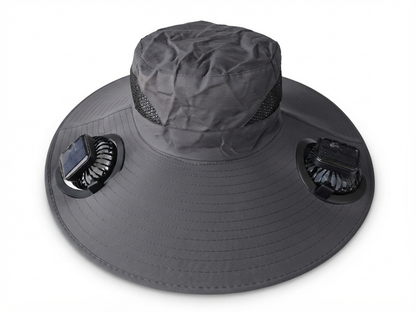 Dual Solar Powered Fan Sun Hat with Strong Wide Brim
