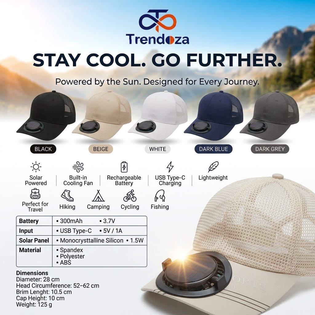Solar Powered Fan Baseball Cap