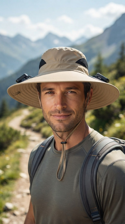 Dual Solar Powered Fan Sun Hat with Strong Wide Brim